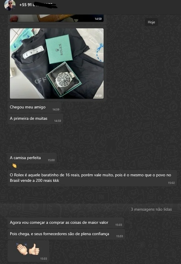 Cliente recebeu Rolex e camisa Off-White